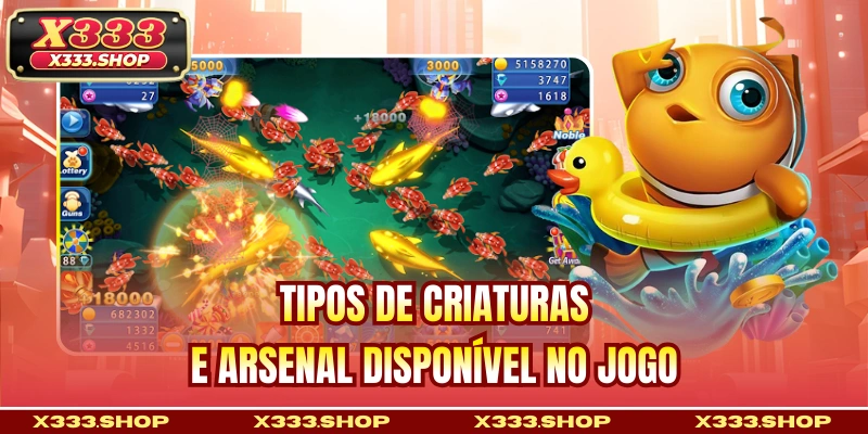 Tipos de criaturas e arsenal disponível no jogo